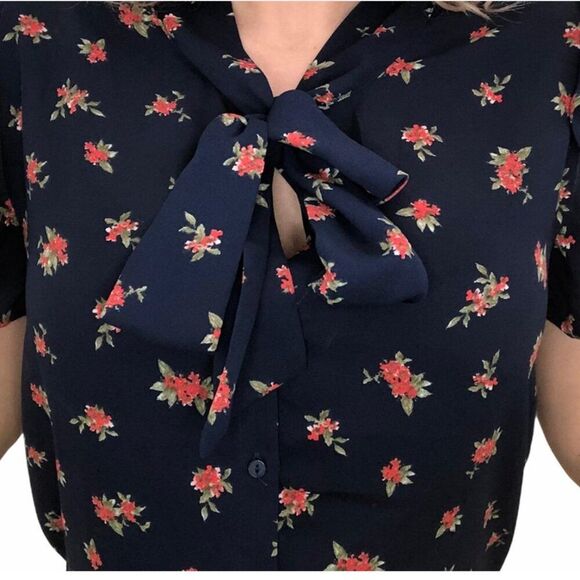 NWT Zara XS Navy Sheer Retro Coquette Neck Tie BOW Ruffle Cottagecore Blouse - Picture 13 of 13